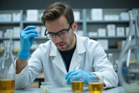 A scientist in a lab coat examining plant extracts under controlled conditions, symbolizing rigorous quality control.